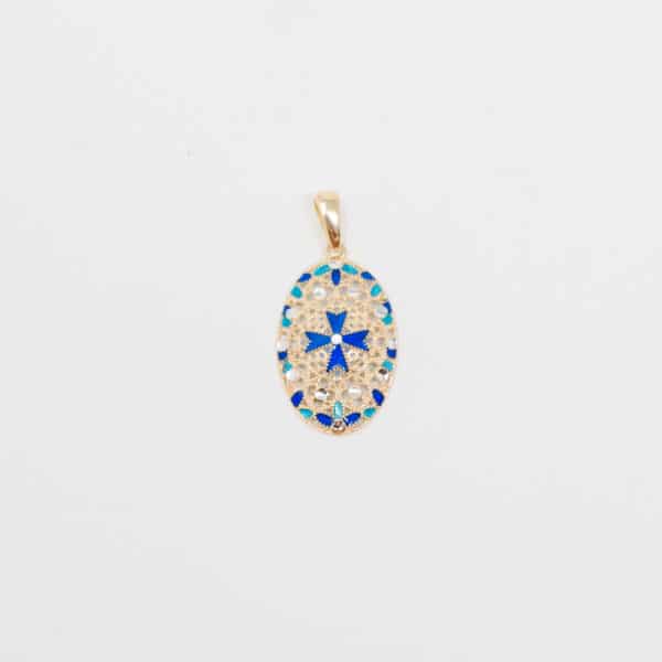 Blue Maltese Cross Oval Pendent