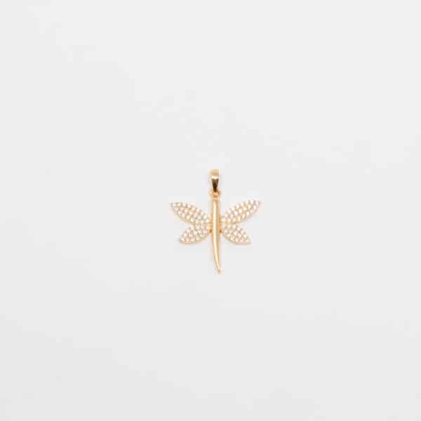 Yellow Gold Dragon Fly Pendant with Cubic Zirchonia